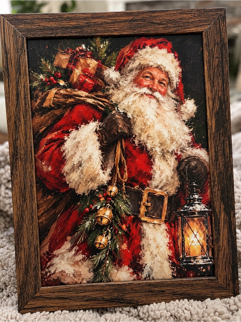 Vintage Santa Holiday Wall Art Print in Red and White - Unbranded